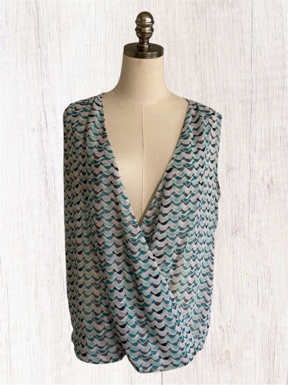 CAbi Tweet Bird Print Sleeveless sheer top